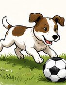 A dog running across a lawn with a football